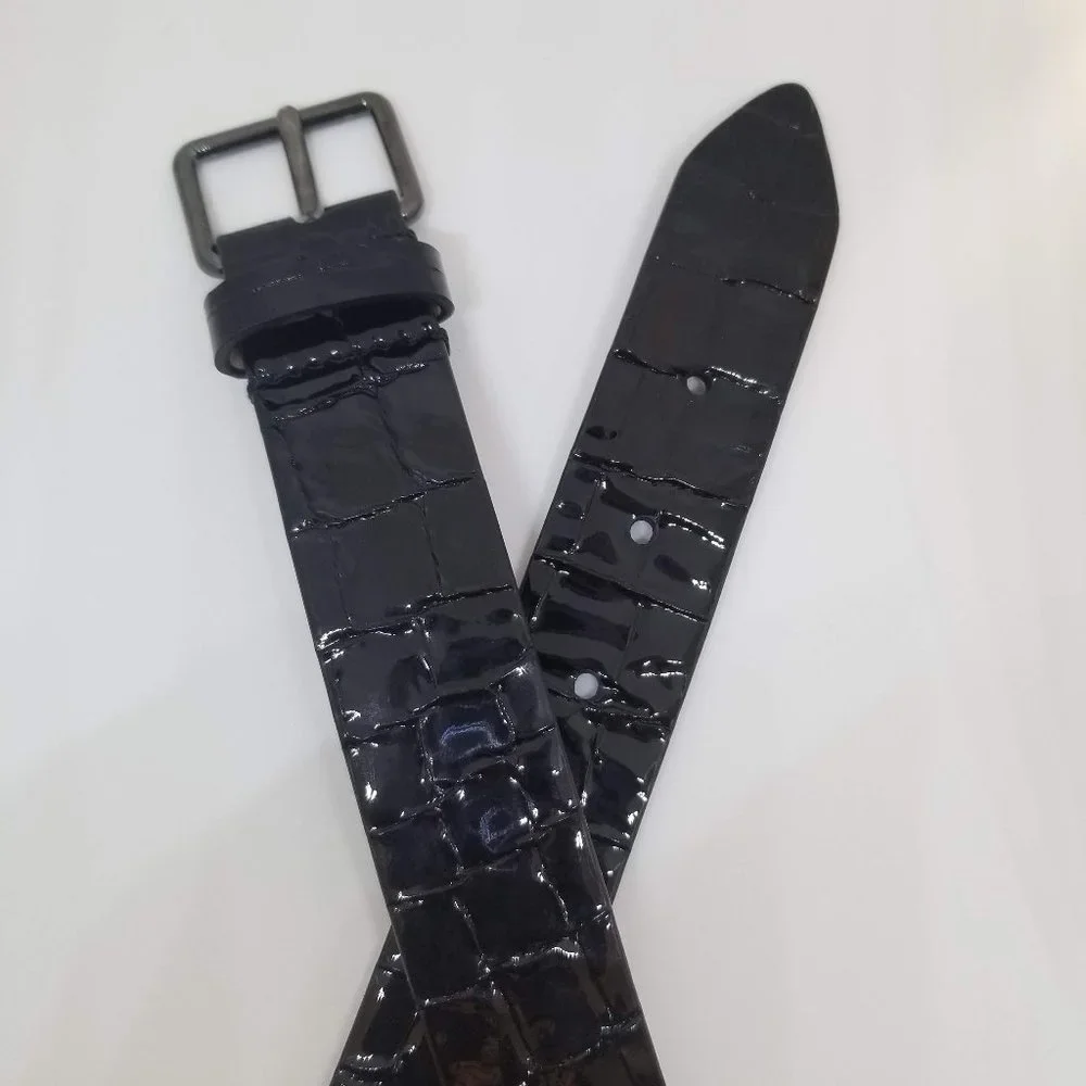 Alaia Paris Crocodile Embossed Leather Belt Black XS